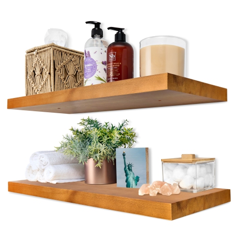 SORBUS  2 Pack 24" Solid Wood Floating Shelves - for Bathroom Decor, Books, Bedroom & Living Room