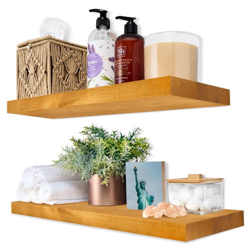 Sorbus 2 Pack 16" Solid Wood Floating Shelves - for Bathroom Decor, Books, Bedroom & Living Room