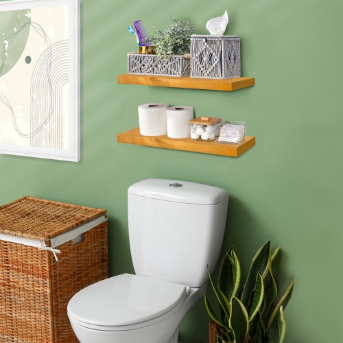 Sorbus 2 Pack 16" Solid Wood Floating Shelves - for Bathroom Decor, Books, Bedroom & Living Room