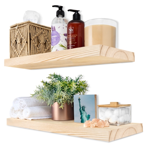 SORBUS  2 Pack 16" Solid Wood Floating Shelves - for Bathroom Decor, Books, Bedroom & Living Room