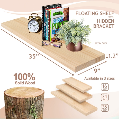 Sorbus 2 Pack 35" Solid Wood Floating Shelves - for Bathroom Decor, Books, Bedroom & Living Room