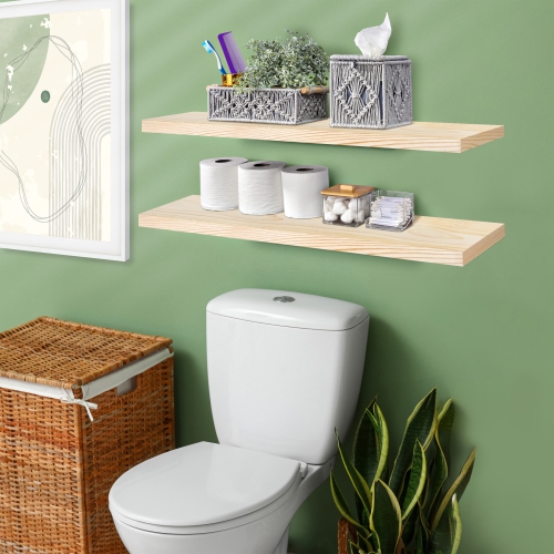 Sorbus 2 Pack 35" Solid Wood Floating Shelves - for Bathroom Decor, Books, Bedroom & Living Room