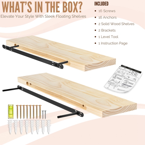 Sorbus 2 Pack 35" Solid Wood Floating Shelves - for Bathroom Decor, Books, Bedroom & Living Room