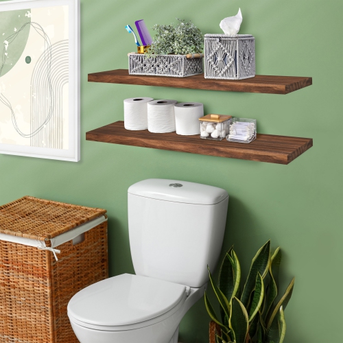 Ensemble de 2 tablettes flottantes en bois massif de 35 po Sorbus - pour la décoration de salle de bain, les livres, la chambre et le salon