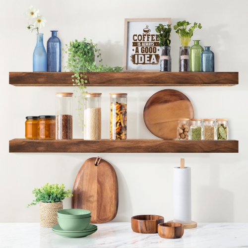 Ensemble de 2 tablettes flottantes en bois massif de 35 po Sorbus - pour la décoration de salle de bain, les livres, la chambre et le salon