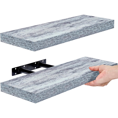 SORBUS  2 Pack 16 Inch Coastal Rectangle Floating Shelves - for Home Decor to Display Trophies, Books, Frames, And More (Rustic Blue)