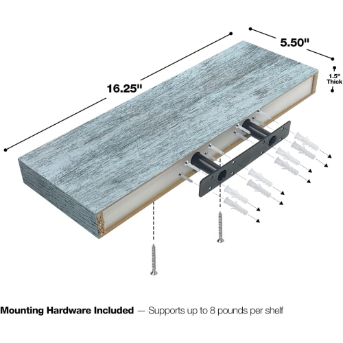 Paquet de 2 tablettes flottantes rectangulaires Sorbus Coastal de 16 po - pour exposer des trophées, des livres, des cadres et plus encore