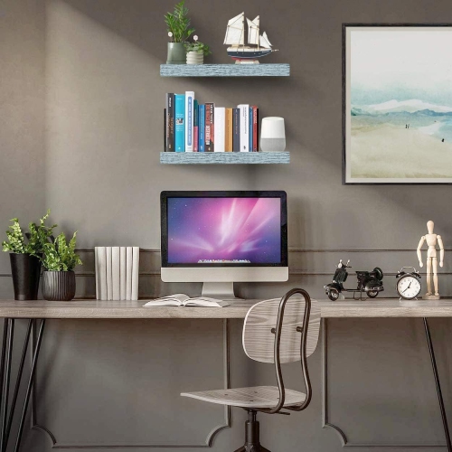 Paquet de 2 tablettes flottantes rectangulaires Sorbus Coastal de 16 po - pour exposer des trophées, des livres, des cadres et plus encore