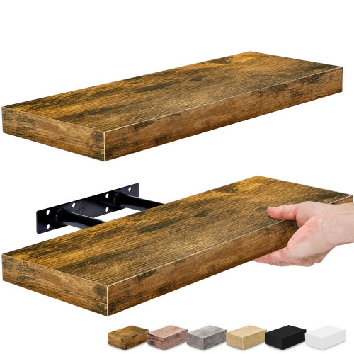 Paquet de 2 longues tablettes murales flottantes Sorbus pour chambre, décoration, cuisine, salon - pour trophées, cadres, étagère (brun)