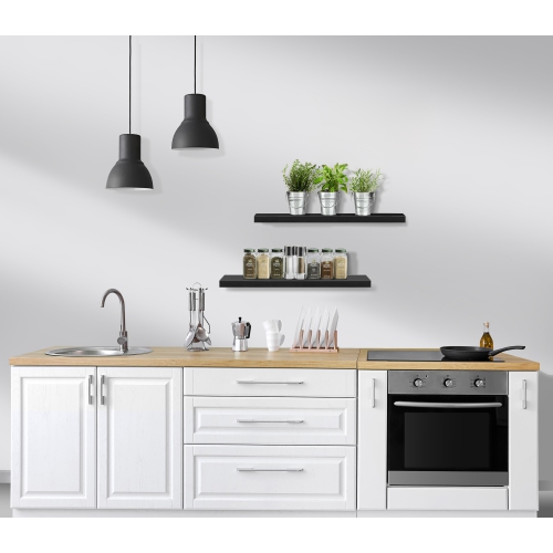 Set of 3 Sorbus Rectangle Floating Shelves with Invisible Brackets - for Bedroom, Kitchen Decor, Bathroom Shelves (Black)