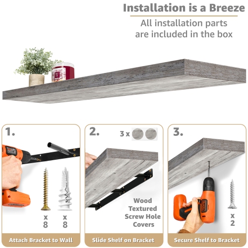 Ensemble de 3 tablettes murales flottantes Sorbus de 47 x 9,25 po – Rangement élégant et fonctionnel