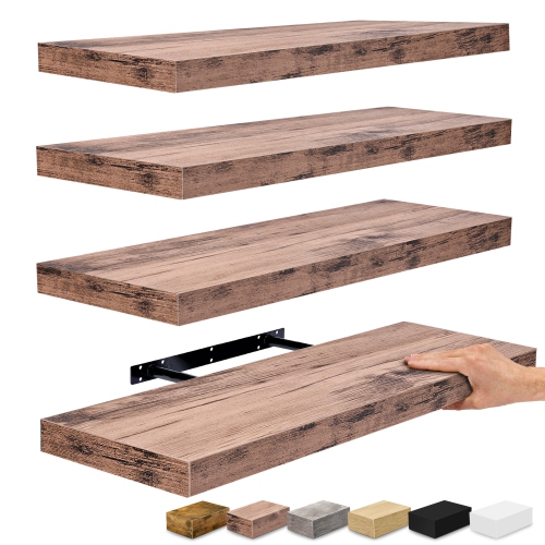 Sorbus 24 x 9 Inch 4 Pack Wall Mounted Floating Wood Shelves - for Bedroom, Kitchen, Living Room, Bathroom