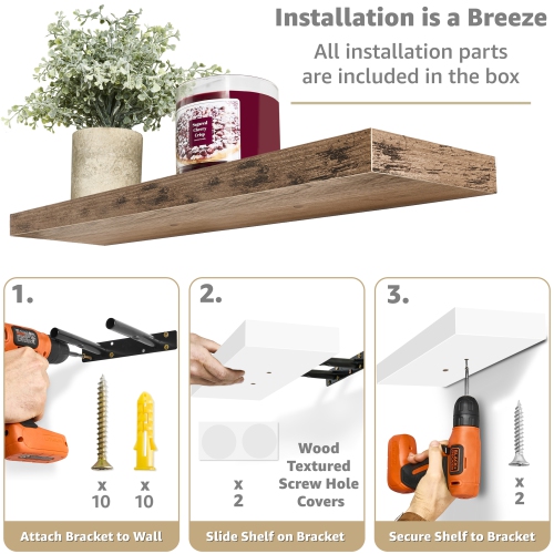 Sorbus 24 x 9 Inch 4 Pack Wall Mounted Floating Wood Shelves - for Bedroom, Kitchen, Living Room, Bathroom