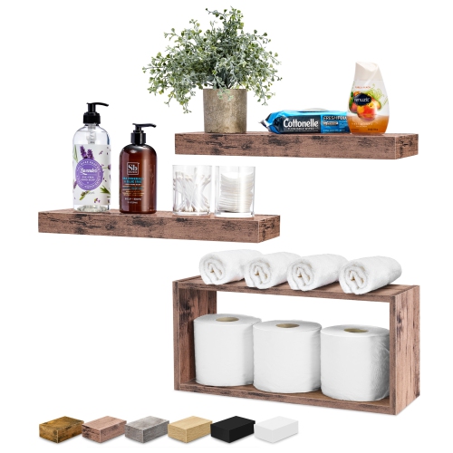 2 tablettes flottantes Sorbus avec supports invisibles et 1 boîte rectangulaire