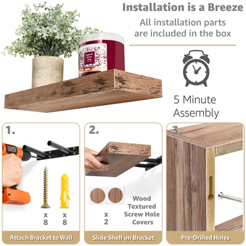 2 tablettes flottantes Sorbus avec supports invisibles et 1 boîte rectangulaire