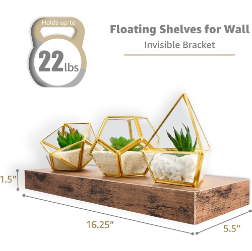4 Pack 16 Inch Sorbus Rustic Floating Shelves - for Bedroom, Kitchen, Living Room, Office - Floating Shelf for Trophies, Books, Frames, etc