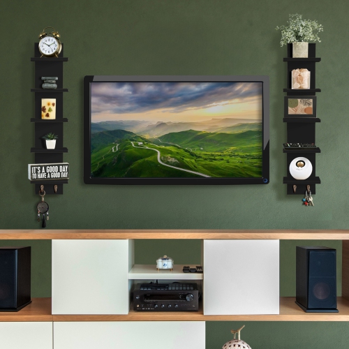 Étagère murale flottante à 5 niveaux avec crochets Sorbus, paquet de 2 - Décoration et rangement