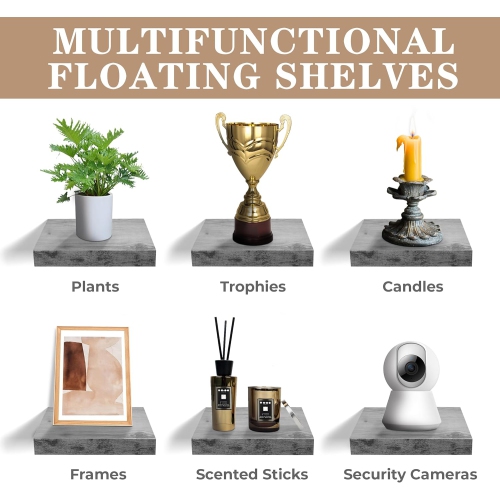 Ensemble de 3 tablettes flottantes carrées Sorbus avec supports de fixation invisibles pour décorer le salon, la chambre, la salle de bain, la