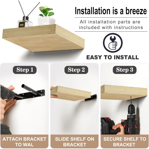 Ensemble de 3 tablettes flottantes carrées Sorbus avec supports de fixation invisibles pour décorer le salon, la chambre, la salle de bain, la maison