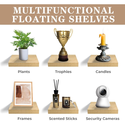 Ensemble de 3 tablettes flottantes carrées Sorbus avec supports de fixation invisibles pour décorer le salon, la chambre, la salle de bain, la maison