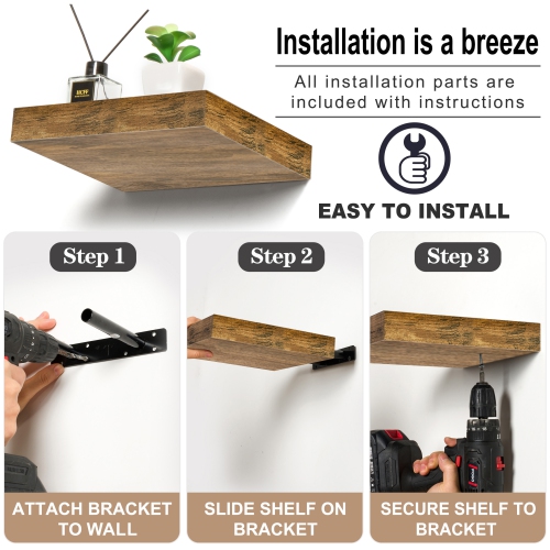 Ensemble de 3 tablettes flottantes carrées Sorbus avec supports de fixation invisibles pour décorer le salon, la chambre, la salle de bain, la maison