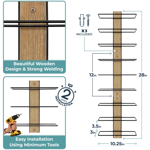 Sorbus 9 Bottle Mahogany Wood Wall Mounted Wine Rack - Perfect for Home Bar, Kitchen, Dining Room, Wall Wine Bottle