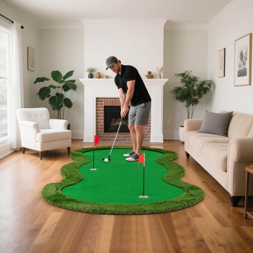 Tapis d'entraînement de golf professionnel de 5 x 10 pi avec 3 trous et balles de golf pour la maison de Costway