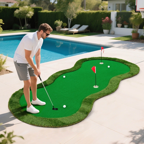 Tapis d'entraînement de golf professionnel de 5 x 10 pi avec 3 trous et balles de golf pour la maison de Costway