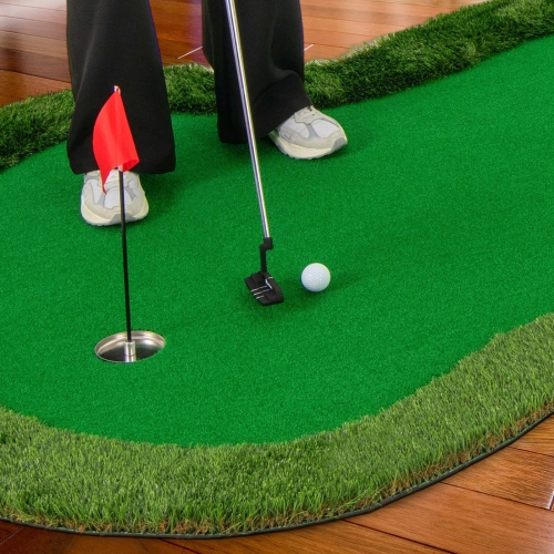 Tapis d'entraînement de golf professionnel de 5 x 10 pi avec 3 trous et balles de golf pour la maison de Costway