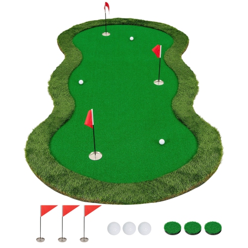 Tapis d'entraînement de golf professionnel de 5 x 10 pi avec 3 trous et balles de golf pour la maison de Costway