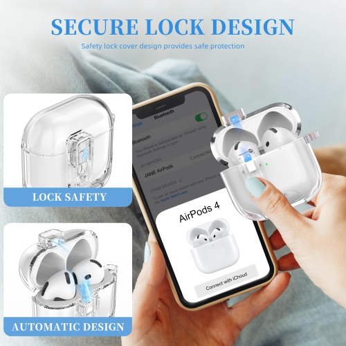 for AirPods 4th Generation Case Cover 2024, Military-Grade Shockproof Transparent Anti-Yellowing, Charging Port Dust-Proof & Cleaning Kit for AirPods