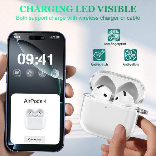 for AirPods 4th Generation Case Cover 2024, Military-Grade Shockproof, Soft TPU Highly Transparent Anti-Yellowing for AirPods 4 Case with Cleaning