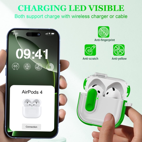 for AirPods 4th Generation Case 2024 with Bright Plated Bezel and Switches, Military-Grade Shockproof Transparent Anti-Yellowing for AirPods 4 Cover,