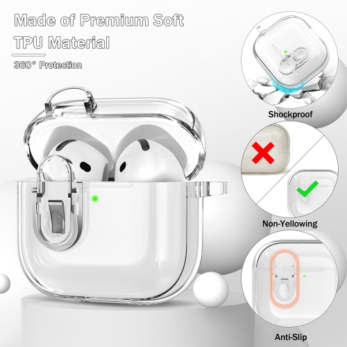 for AirPods 4th Generation Case Cover 2024, Military-Grade Shockproof, Soft TPU Highly Transparent Anti-Yellowing for AirPods 4 Case with Cleaning