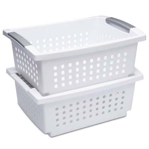 Sterilite Medium Plastic Stackable Storage Organizer Basket Bin, White