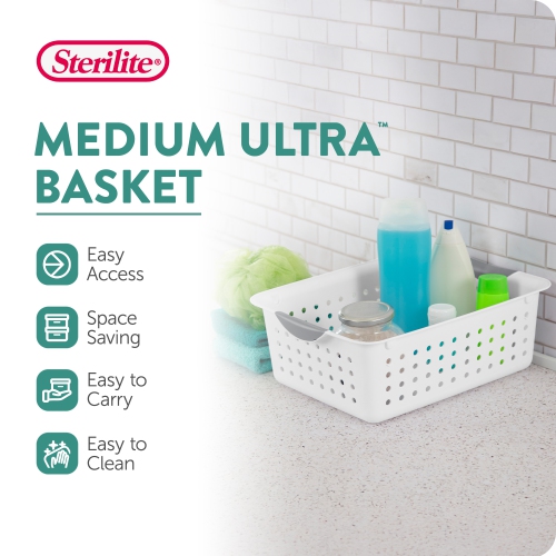 Sterilite Medium Ultra Plastic Storage Organizer Basket with Handles,