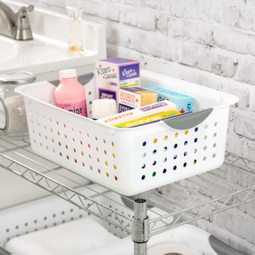 Sterilite Medium Ultra Plastic Storage Organizer Basket with Handles,