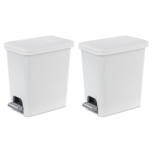 Sterilite 2.7 Gallon Rectangular Step On Trash Bin Wastebasket, White