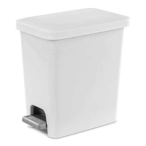 Sterilite 2.7 Gallon Rectangular Step On Trash Bin Wastebasket, White