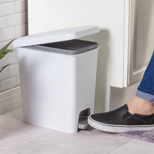 Sterilite 2.7 Gallon Rectangular Step On Trash Bin Wastebasket, White
