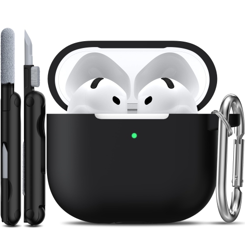 for Airpods 4th Generation Case Cover with Cleaner Kit, Soft Skin Silicone Casewith Keychain, Full Protective Case, Compatible with Apple Latest