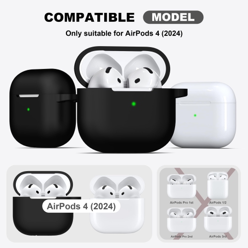 for Airpods 4th Generation Case Cover with Cleaner Kit, Soft Skin Silicone Casewith Keychain, Full Protective Case, Compatible with Apple Latest