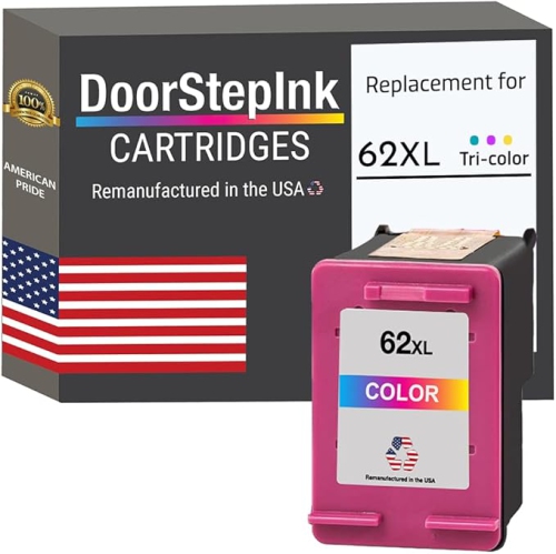 DOORSTEPINK  Brand for HP 62Xl (C2P07An) Tri-Color Remanufactured In The Usa Ink Cartridges