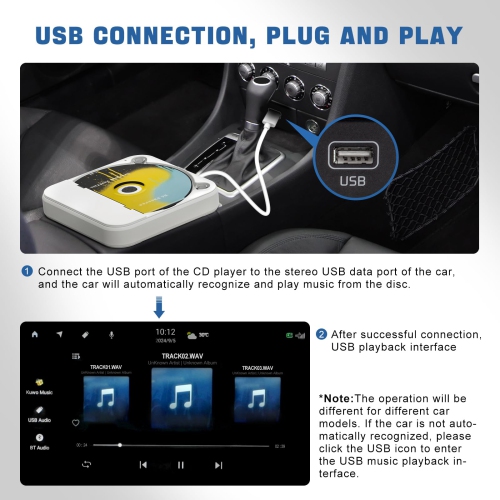 CD Player for Car with USB Port AUX Port, Portable External CD Player for Car, Plug & Play, Compatible with Car, Laptop, Desktop, Computer, TV