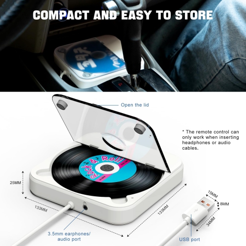 CD Player for Car with USB Port AUX Port, Portable External CD Player for Car, Plug & Play, Compatible with Car, Laptop, Desktop, Computer, TV