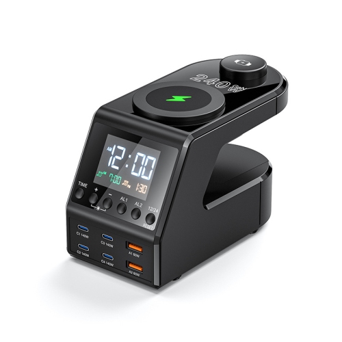 Multi USB C Charger Station 240W,10 in1 Fast Charger with Digital Clock, 140W/100W/65W PD 3.1 QC 3.0 Fast Charging and 15W Wireless Charging