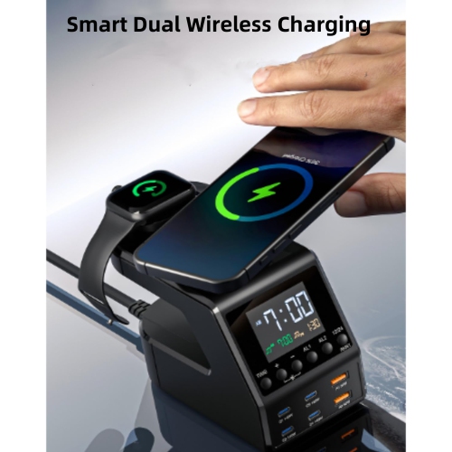 Multi USB C Charger Station 240W,10 in1 Fast Charger with Digital Clock, 140W/100W/65W PD 3.1 QC 3.0 Fast Charging and 15W Wireless Charging