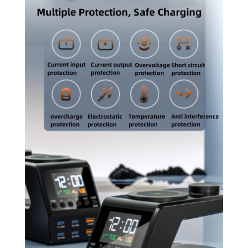 Multi USB C Charger Station 240W,10 in1 Fast Charger with Digital Clock, 140W/100W/65W PD 3.1 QC 3.0 Fast Charging and 15W Wireless Charging