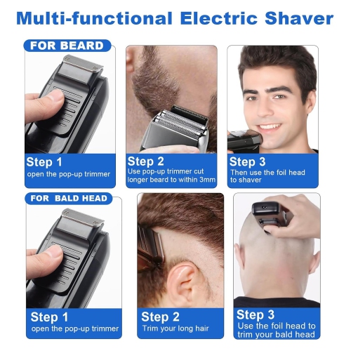 Electric Shavers Foil Electric Razor for Men Face Head Shavers for Bald Men Rechargeable Double Beard Shaver Popup Beard Trimmer