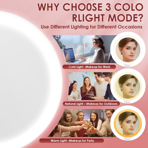 Miroir grossissant portatif avec lumière, miroir de maquillage lumineux à 2 côtés 1X/10X pour le maquillage miroir de table pour le maquillage